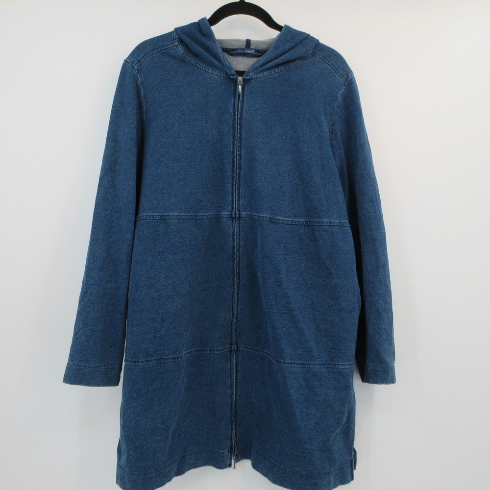 Pure Jill Indigo Blue Full Zip Longline Hoodie Jacket Stretch Cotton Size M